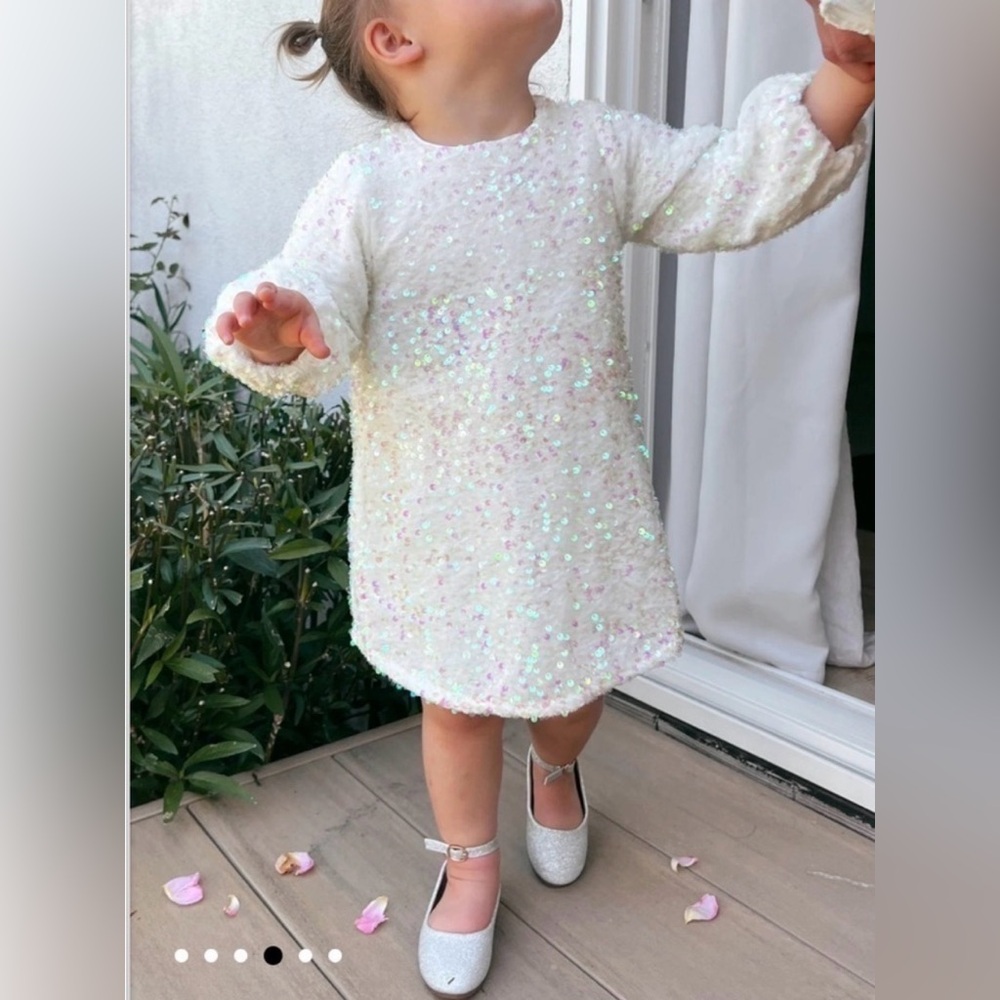 Show Me Your Mumu Mini Sequin Bouclé Party Dress White Iridescent 4T NWT